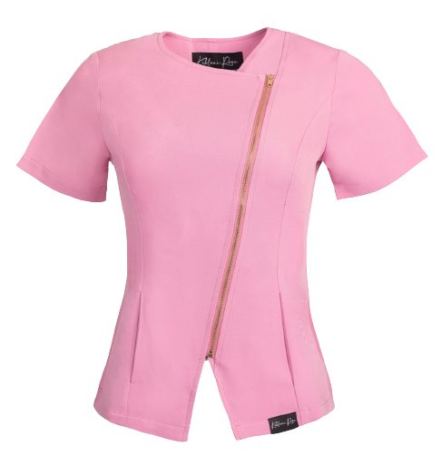 Pink Diagonal Zipper Scrub Top
