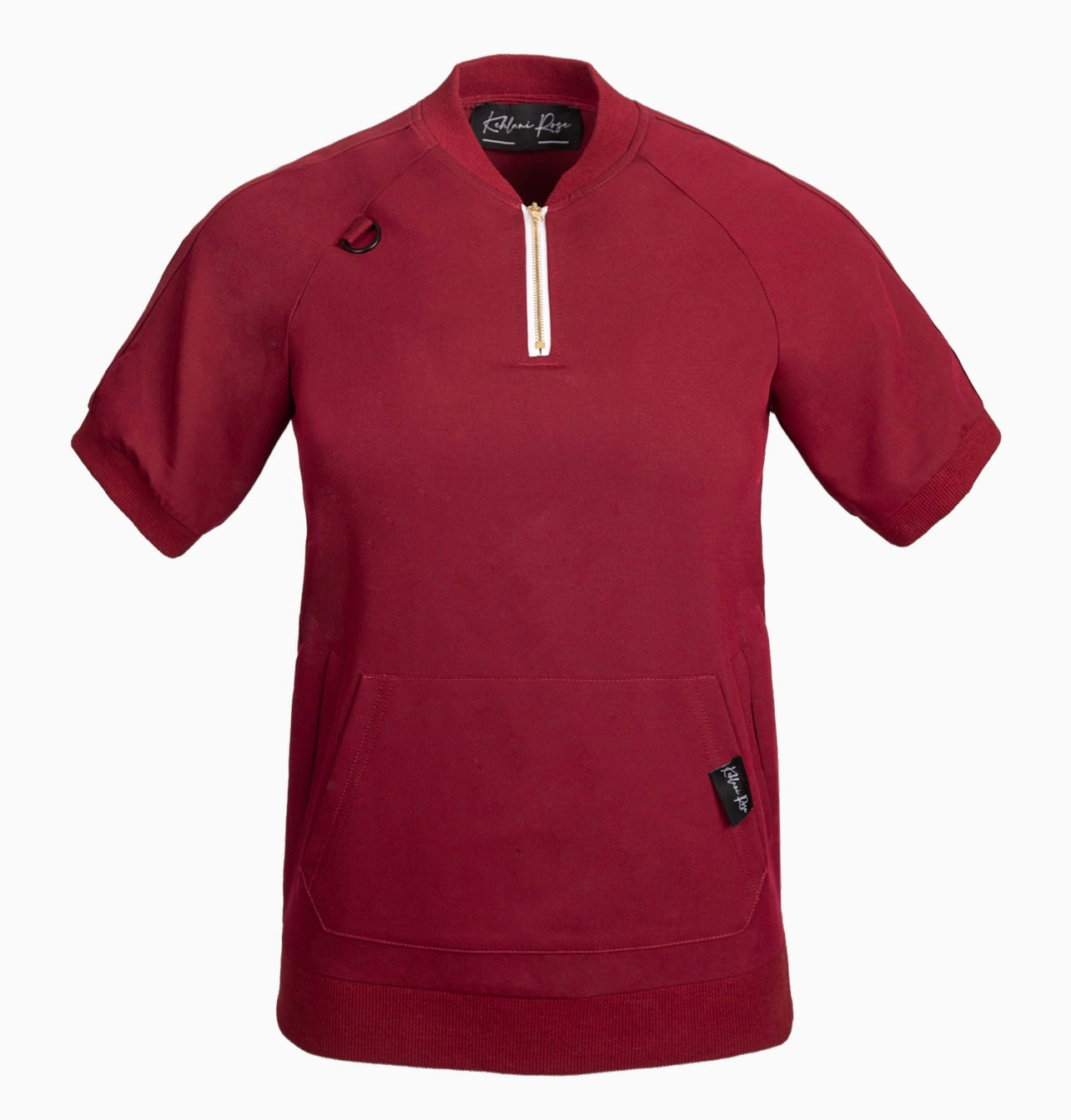 Burgundy Quarter Zipper Scrub Top