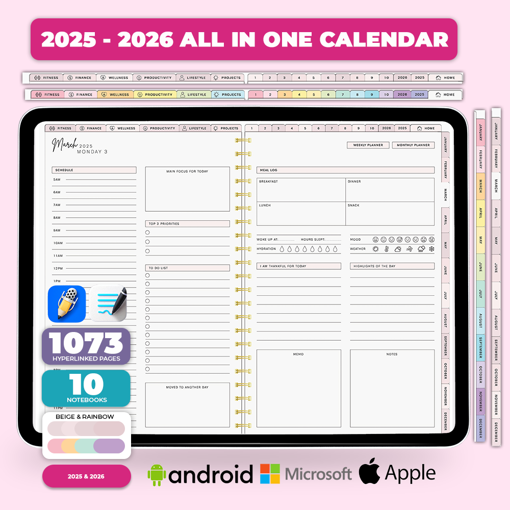 2026-2027 All In One Digital Kehlani Rose Planner, Digital Calendar
