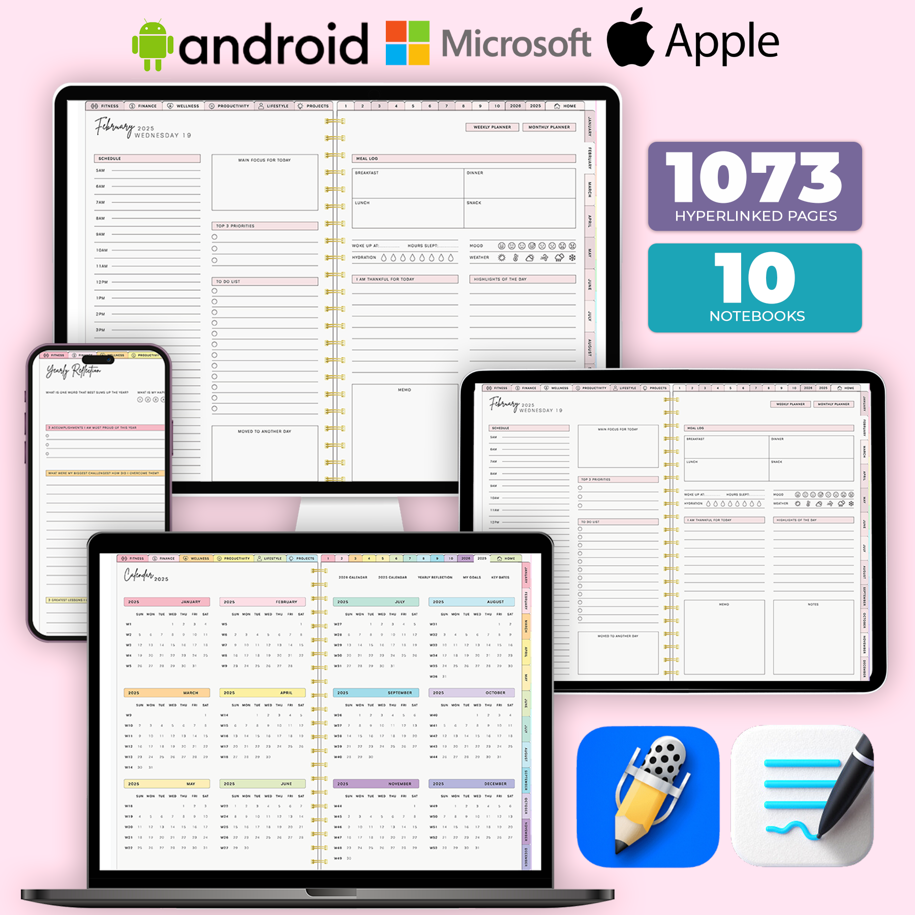 2026-2027 All In One Digital Kehlani Rose Planner, Digital Calendar