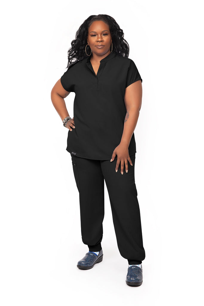 Black Sleeveless Flare Scrub Top