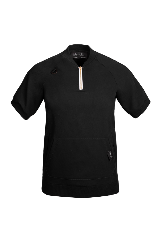Black Quarter Zipper Scrub Top