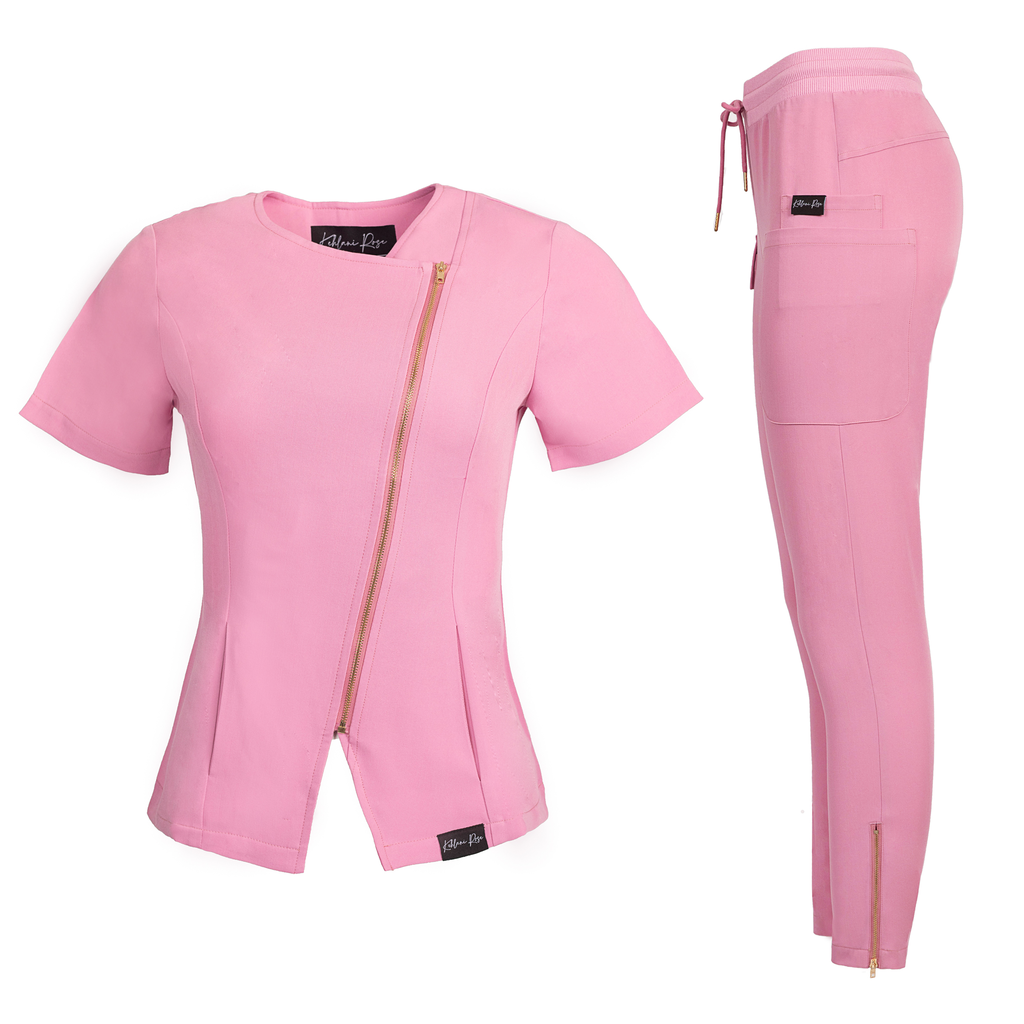 Diagonal Zipper Scrub Set