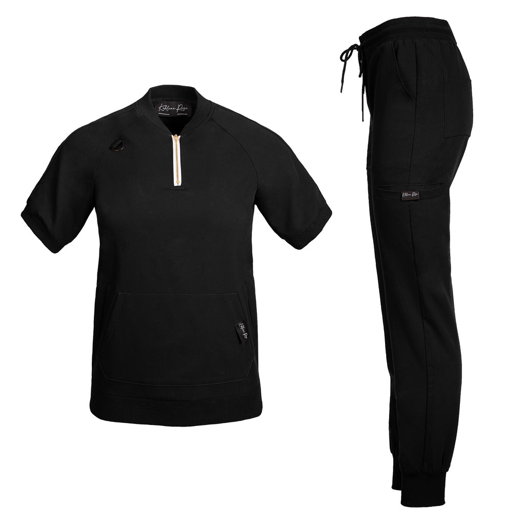 Black Quarter Zipper Scrub Top