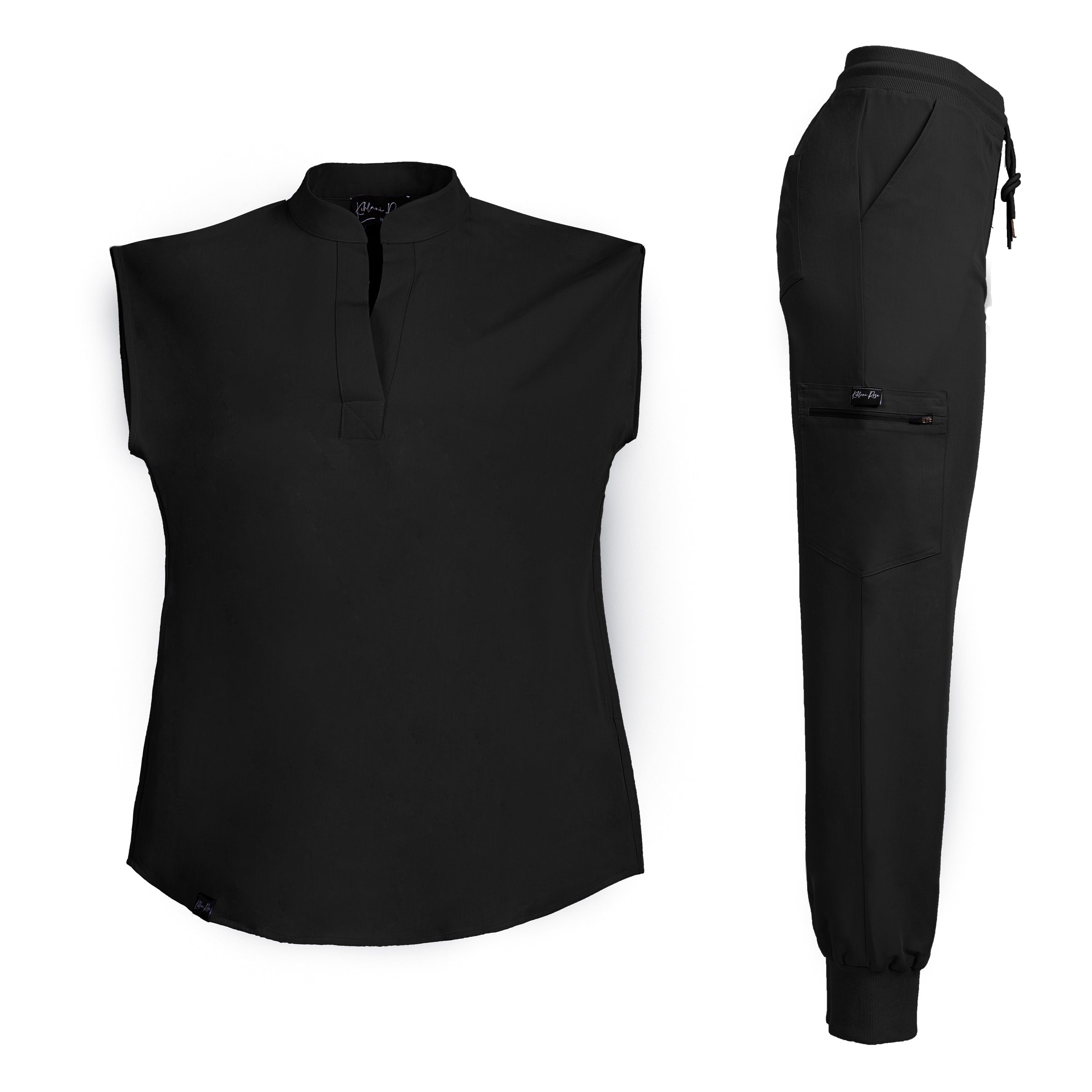 Black Sleeveless Flare Scrub Top