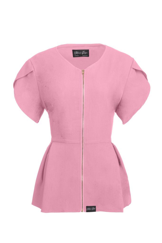 Pink Peplum Zippered Scrub Top