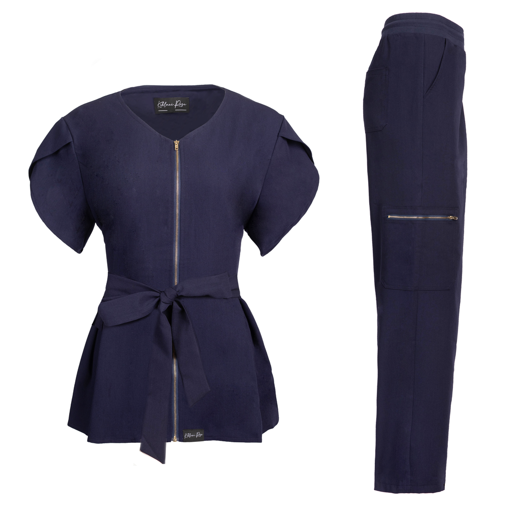 Peplum Zippered Top Scrub Set