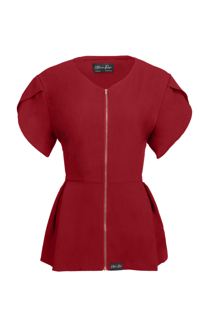 Burgundy Peplum Zippered Scrub Top