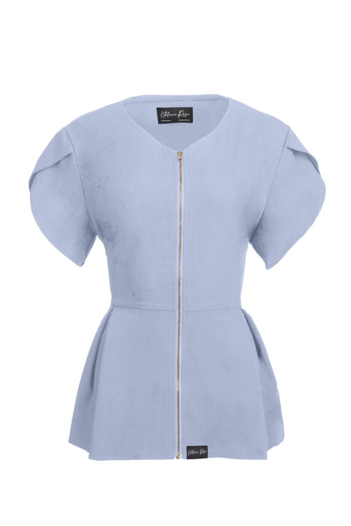 Light Blue Peplum Zippered Scrub Top