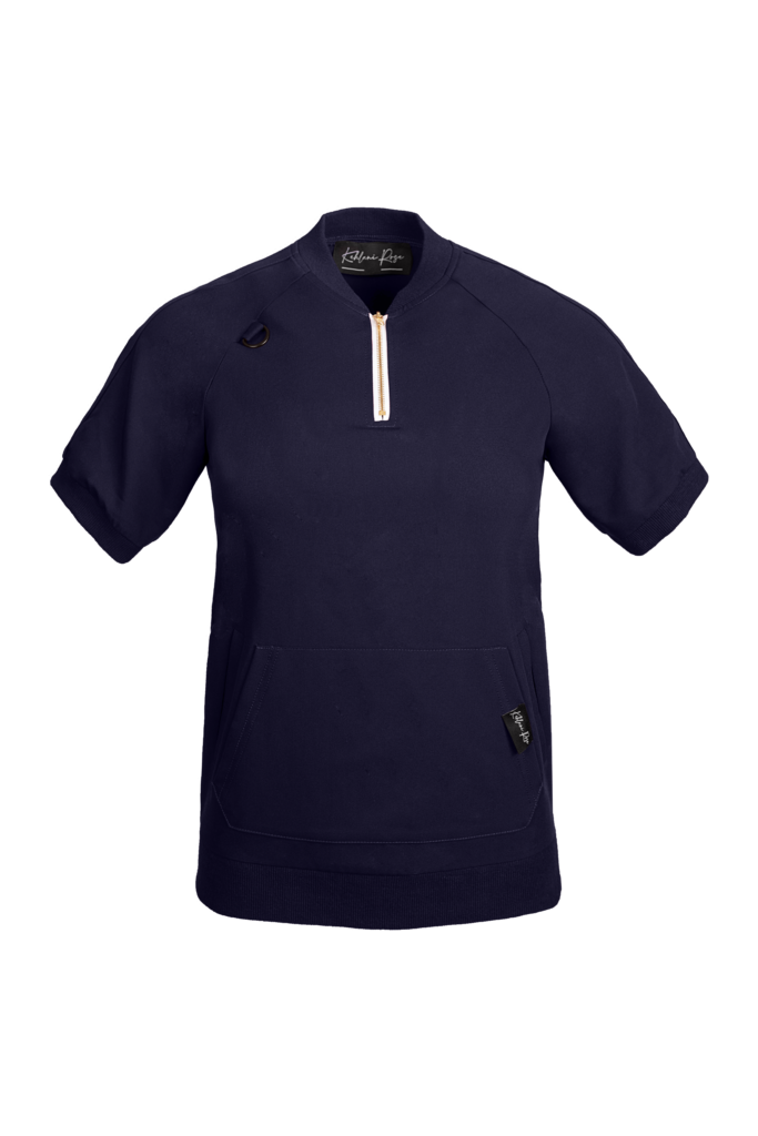 Navy Blue Quarter Zipper Scrub Top
