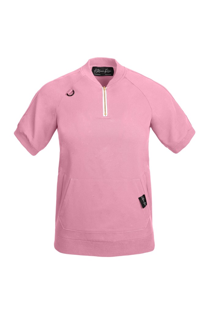 Pink Quarter Zipper Scrub Top