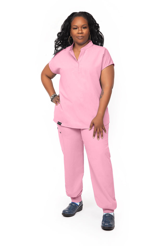 Pink Sleeveless Flare Scrub Set