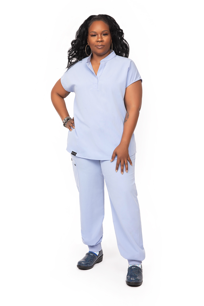 Light Blue Sleeveless Flare Scrub Top