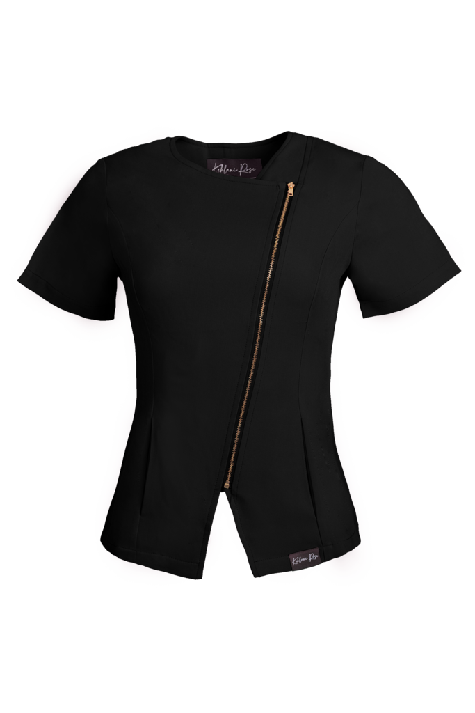 Black Diagonal Zipper Scrub Top