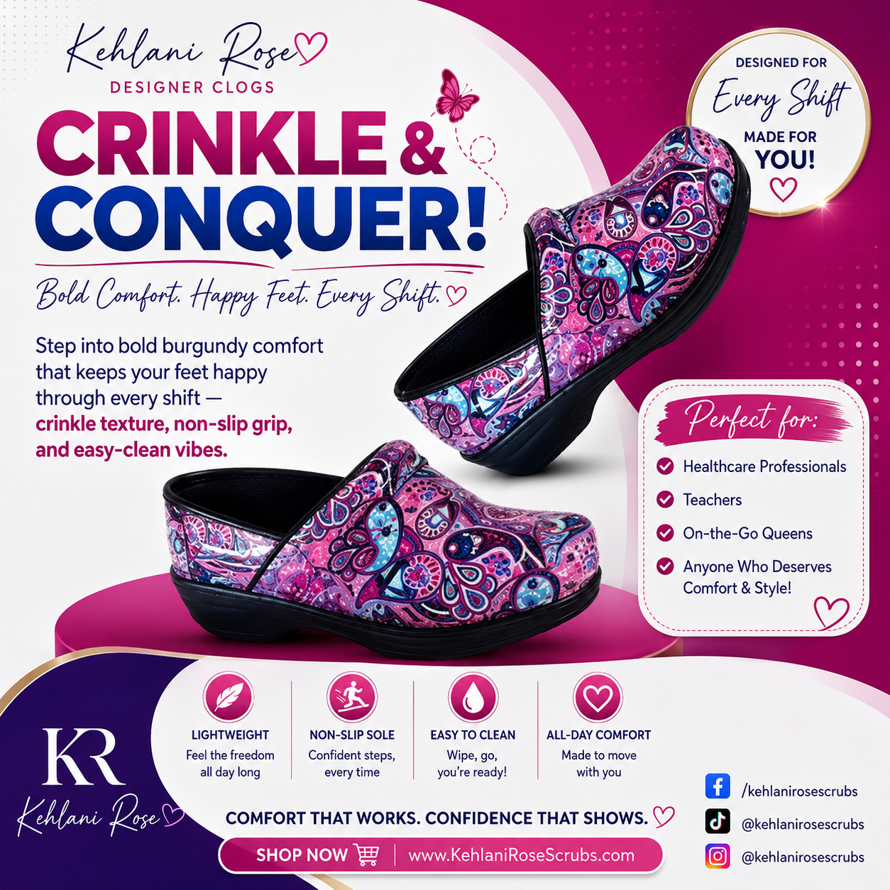 Pink Mitochondria Nursing Clogs