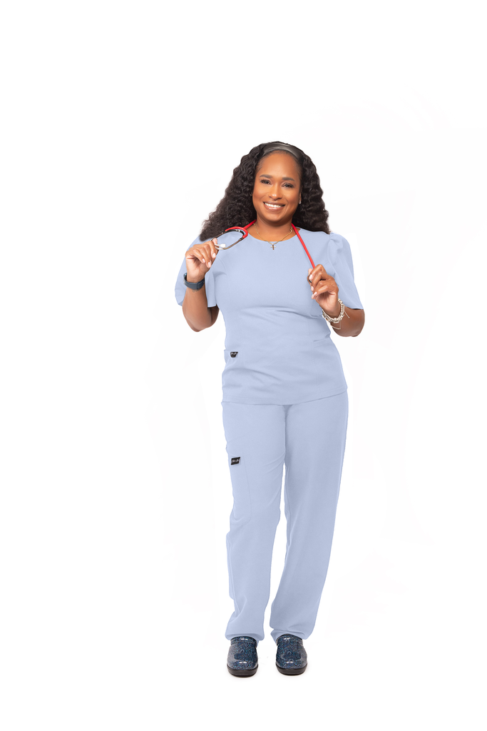 Light Blue Scalloped Scrub Top