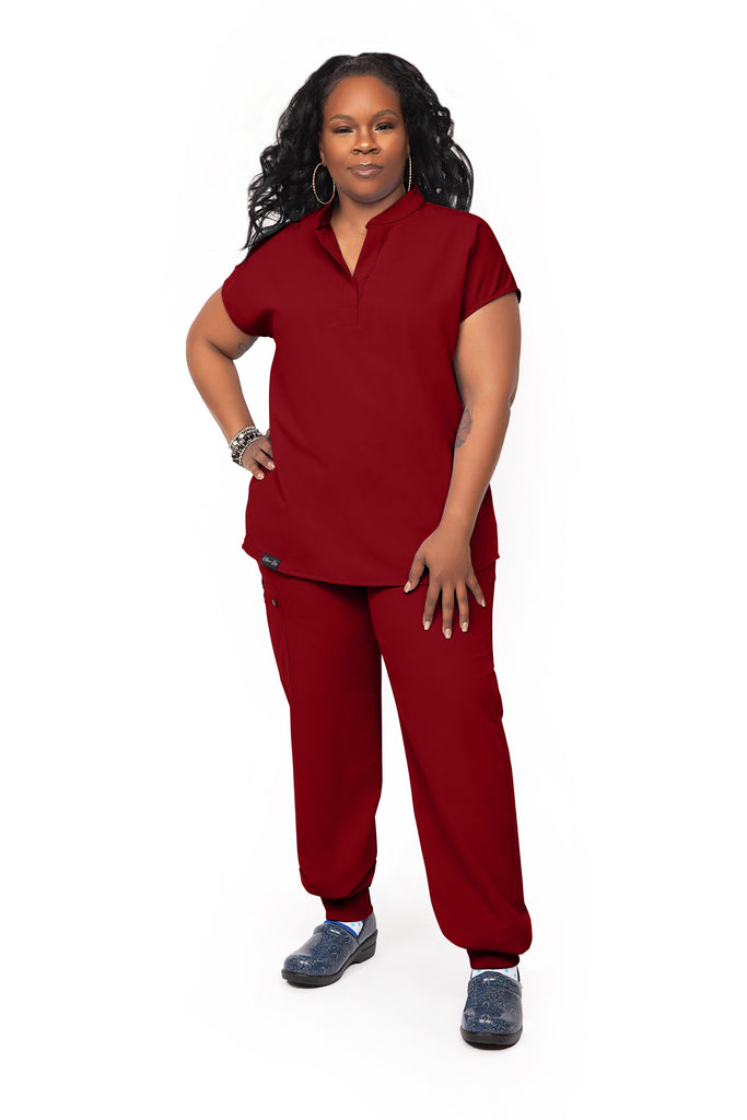 Burgundy Sleeveless Flare Scrub Top