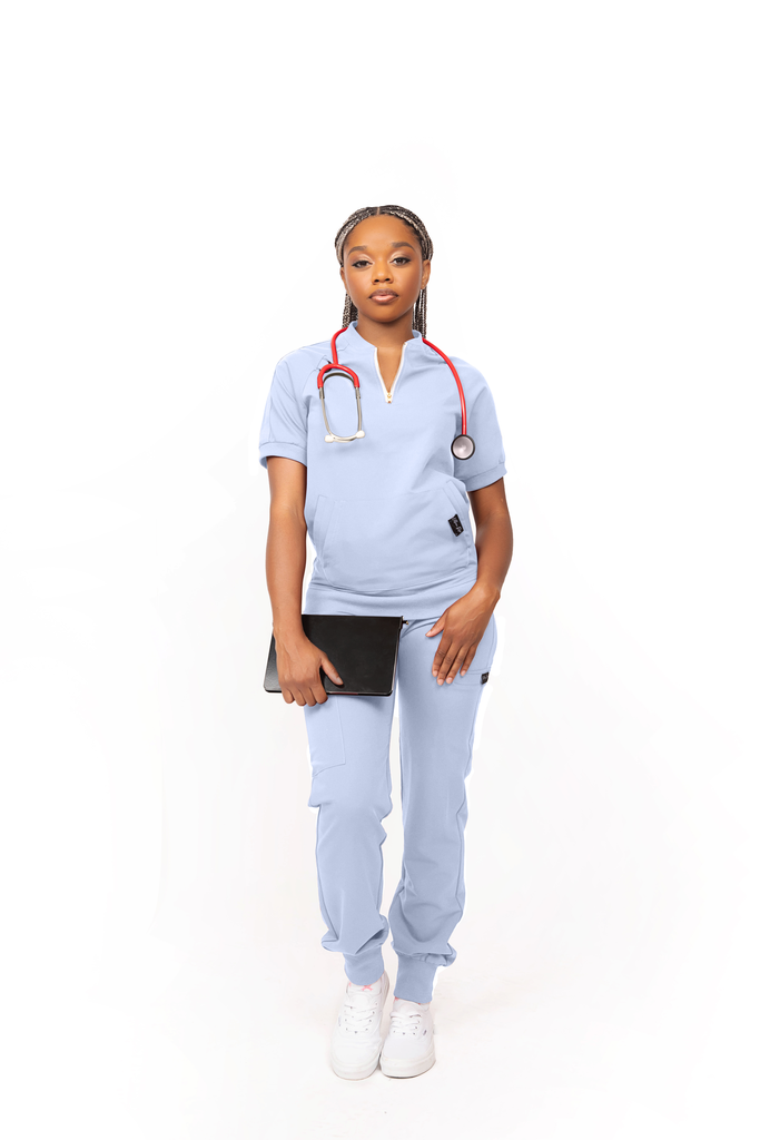 Light Blue Quarter Zipper Scrub Top